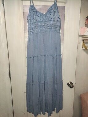 Light Blue Crochet Bodice Maxi Dress -  Women